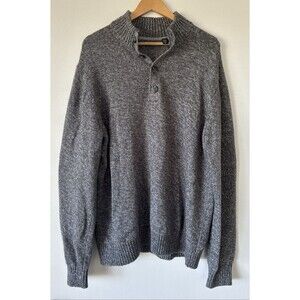 Izod Sweater Men's Gray Marled 4 Button Mock Neck Pullover Ribbed Knit - Size XL